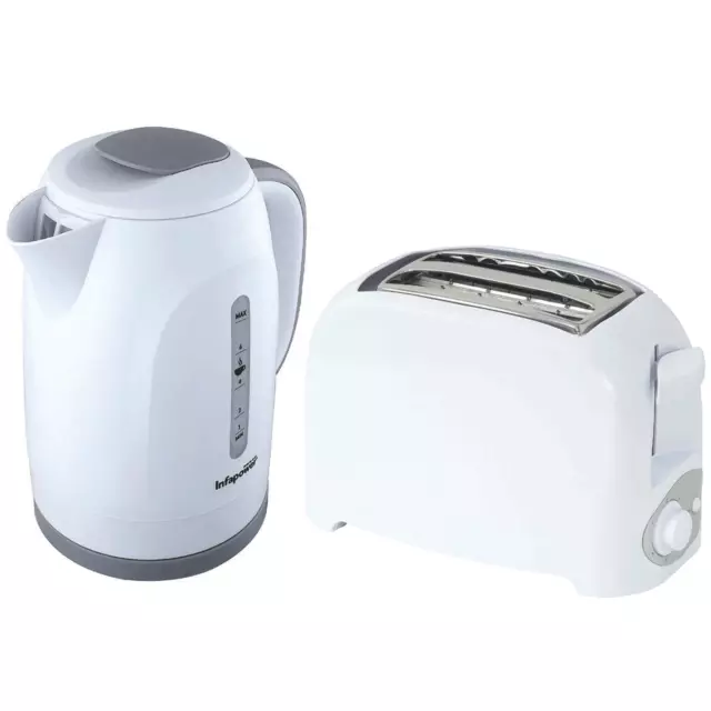 Infapower Cordless Electric 1.8L Jug Kettle and 2 Slice Toaster Set - White