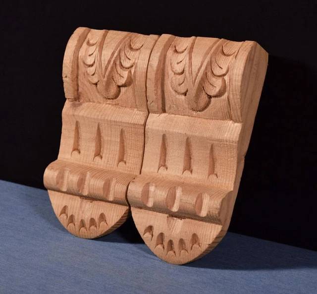 *Pair of French Vintage Carved Pine Wood Corbels Trim Salvage