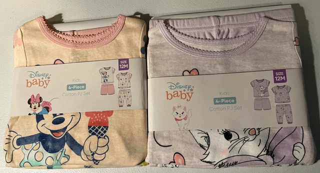 2 Disney Baby THE ARISTOCATS & MINNIE MOUSE Cat Kitty 4PC Pajama Set 12 MONTHS