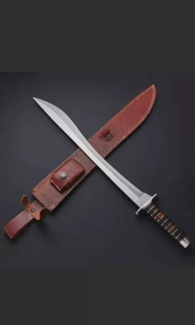 Handmade Stainless Steel Short Sword With Leather For Outdoor Camping & Hunting