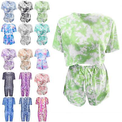 Womens Tie Dye Casual Sports Gym Cycling Shorts Ladies 2PCS Co-ord Set Tracksuit