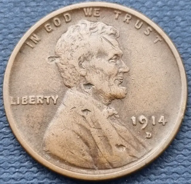 1914 D Lincoln Wheat Cent 1c Better Grade XF Details RARE #51652