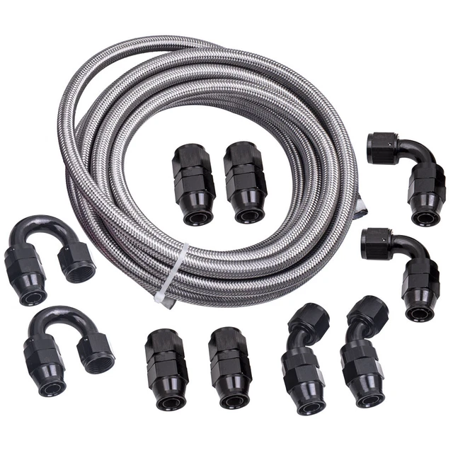 20FT AN10 Fuel Line Hose Kit Tubo intrecciato carburante Linea con raccordo Kit