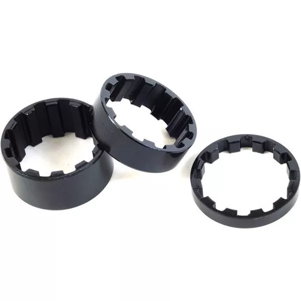 M Part Splined alloy headset spacers 1 inch, 5 / 10 / 15 mm black, pack of 3