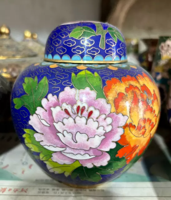 Collect Chinese pure copper gilt Cloisonne hand painted Flower Handmade pot jarB