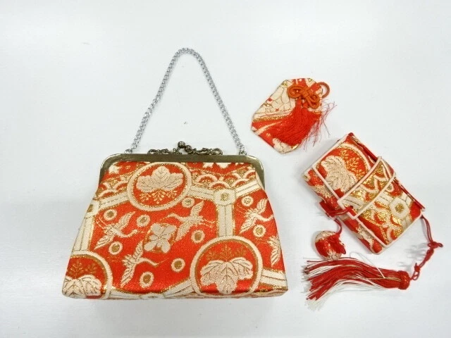 6476746: Japanese Kimono / Antique Hakoseko Set / Woven Paulownia & Crane
