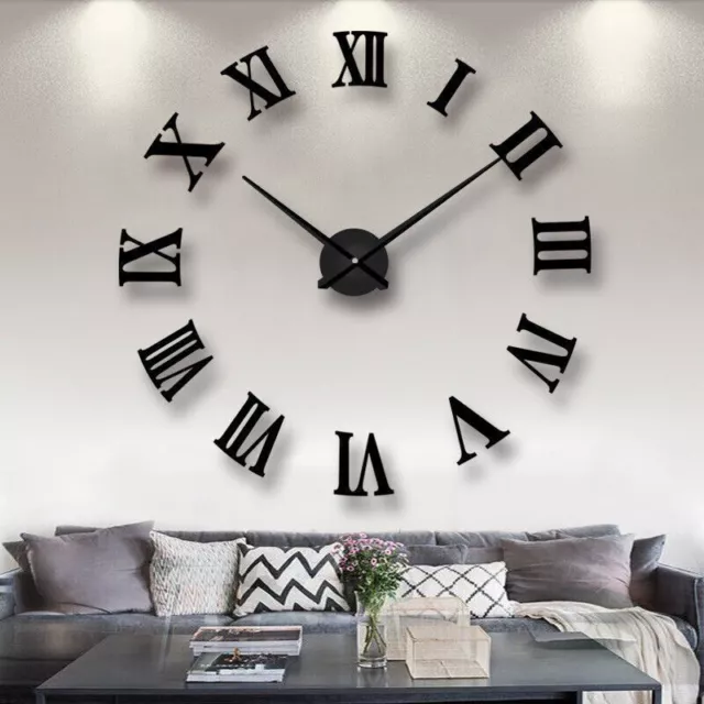 Large DIY 3D Frameless Number Wall Clock Mirror Sticker Home Office Room Decor