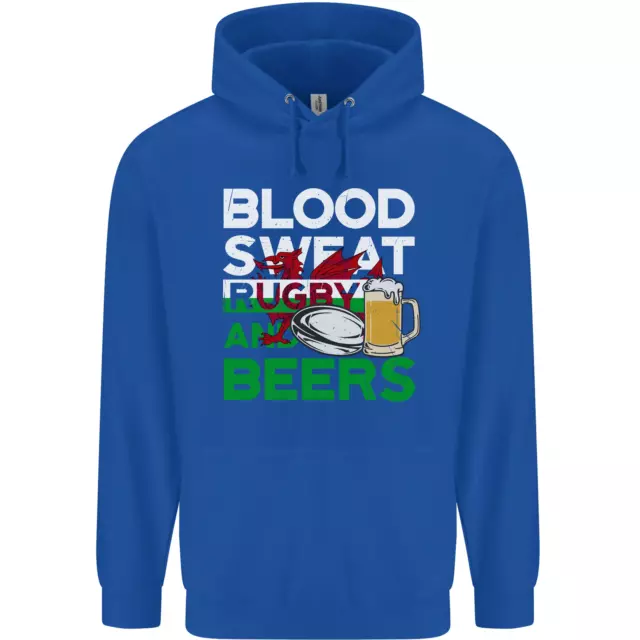Felpa con cappuccio Blood Sweat Rugby e Birre Galles Divertente Uomo 80% Cotone 3