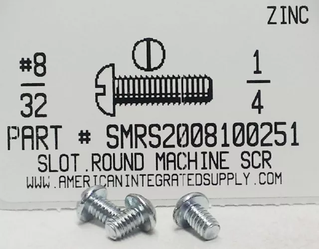 #8-32x1/4 Round Head Slotted Machine Screws Steel Zinc Plated (100)