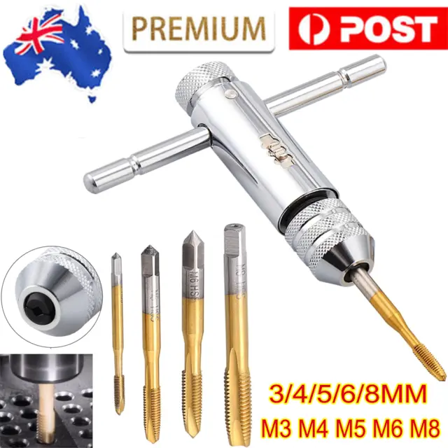 Ratchet Tap Wrench T-Handle Bar Type Ratcheting Thread Extractor Tapping Tool AU