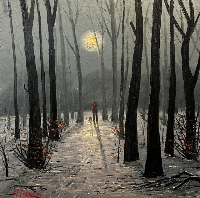 James Downie Grande Pintura Al Óleo Del Norte Arte Original Lowry Bajo Luna