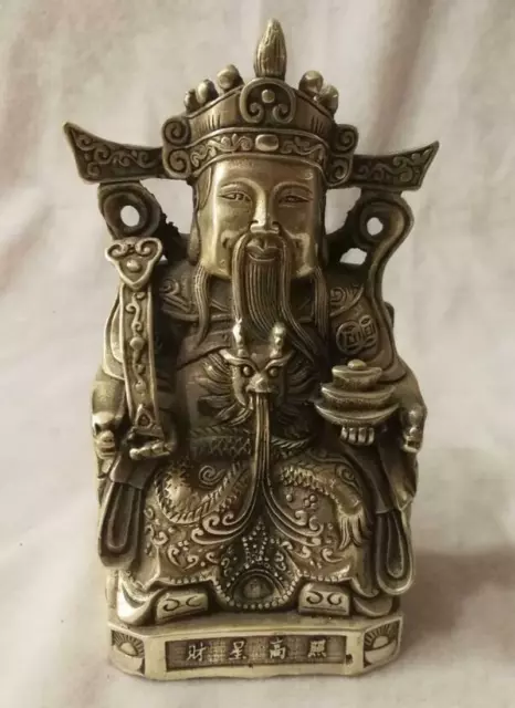 COLLECTIBLE DECORATED OLD HANDWORK TIBET SILVER God of wealth Statue