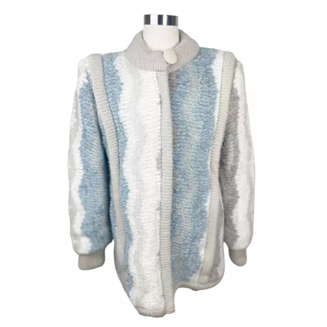 Retro 1980's Zip Up Boho Lined Plush Soft Zig Zag Knit Sweater Coat Jacket 2