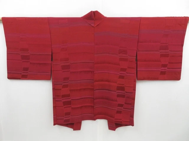 3510T04z560 Vintage Japanese Kimono Silk HAORI  Dull red