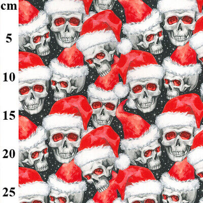 Skulls in Santa Hats John Louden Digital 100% Cotton Christmas Fabric 150cm