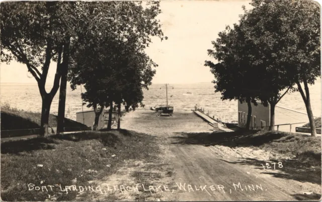 WALKER MINNESOTA LEACH LAKE BOAT LANDING real photo postcard 1920s MN RPPC