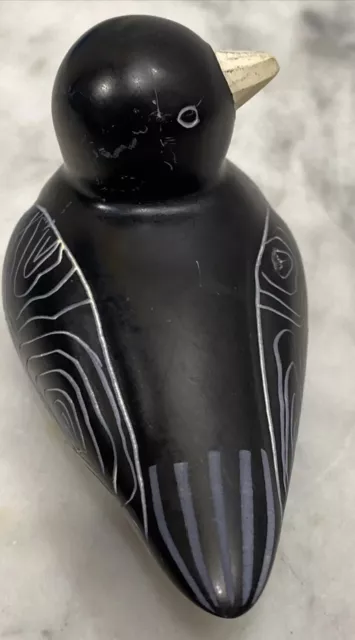 SMOLArt Hand Carved Soapstone Black Sitting Bird Figurine Handmade Kenya 3