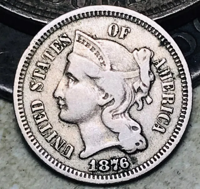 1876 Three Cent Nickel Piece 3C Choice Key Date Centennial US Coin CC18197