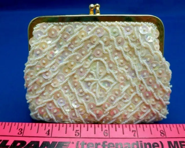 White/Opalescent Sequin Pearl Beaded Clutch/Purse/ Small Handbag