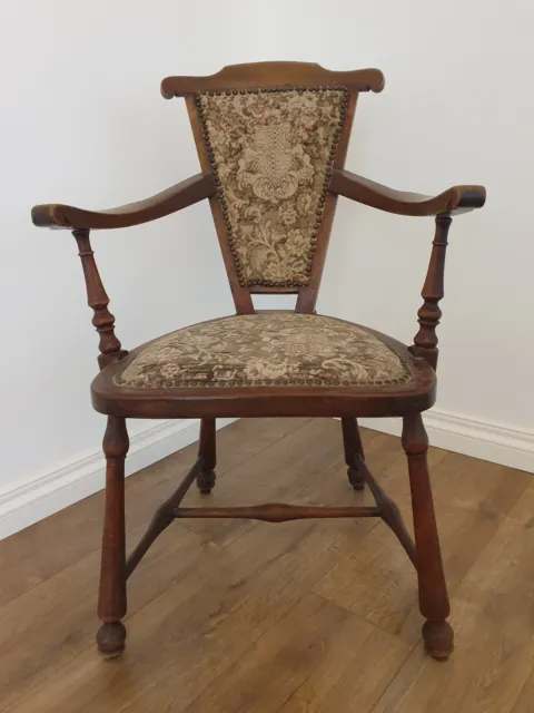 Beautiful Early Antique Chair - Solid & Sturdy Wood & Upholstery - Arts & Crafts