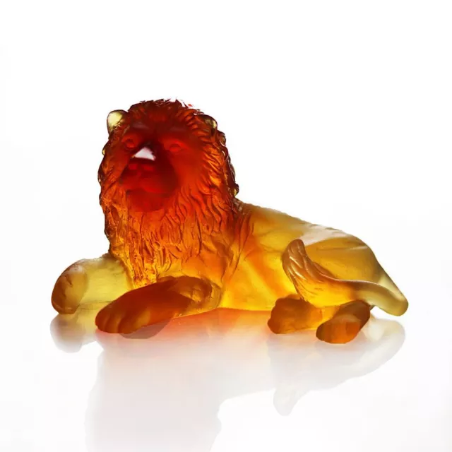 New Daum Crystal Mini Lion Amber Figurine #03318-1 Brand Nib Africa Power F/Sh