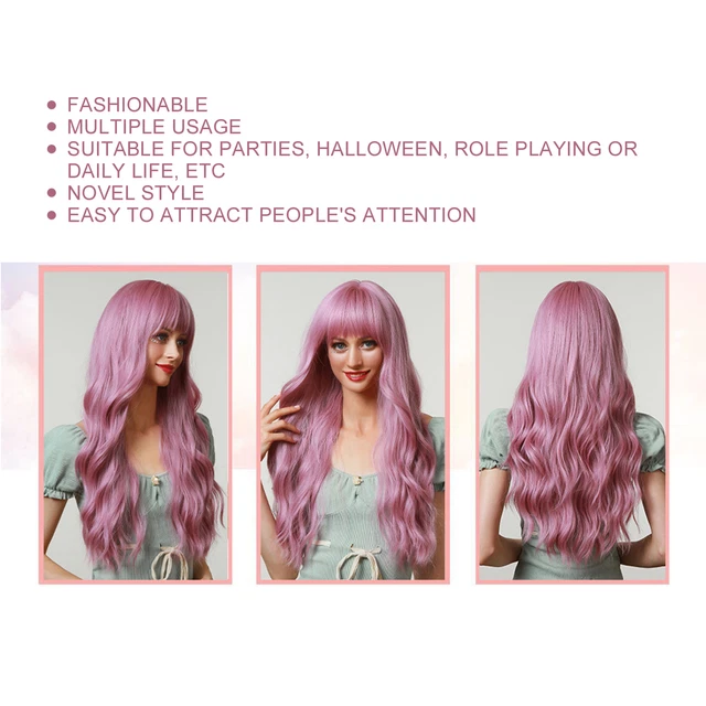 Parrucche Donna Sintetiche Resistenti al Calore Naturali Lunghe Parrucca Ondulata Con Bangs SLS
