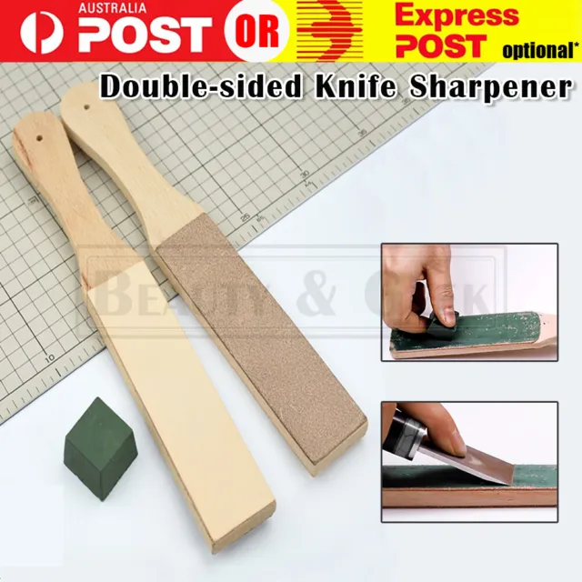 Dual Sided Leather Blade Strop Cutter Razor Sharpener Polishing Wooden Handle AU