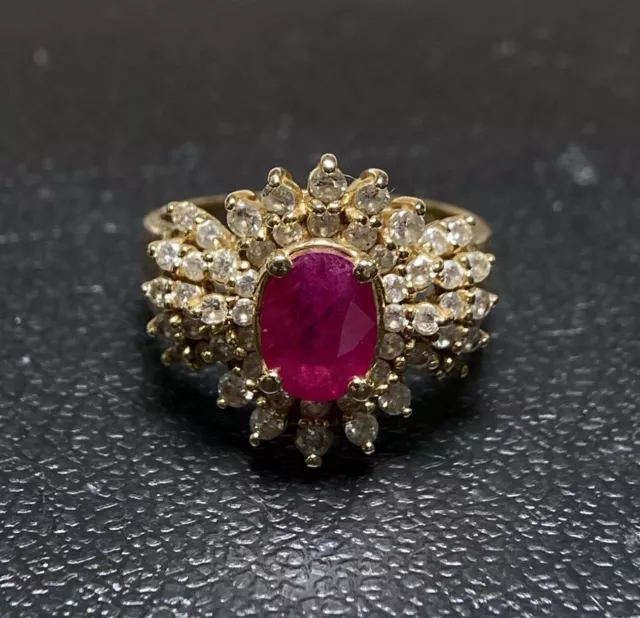 EFFY BH 14k Yellow Gold Ruby Diamond Cocktail Ring 5.2 Grams Size 7