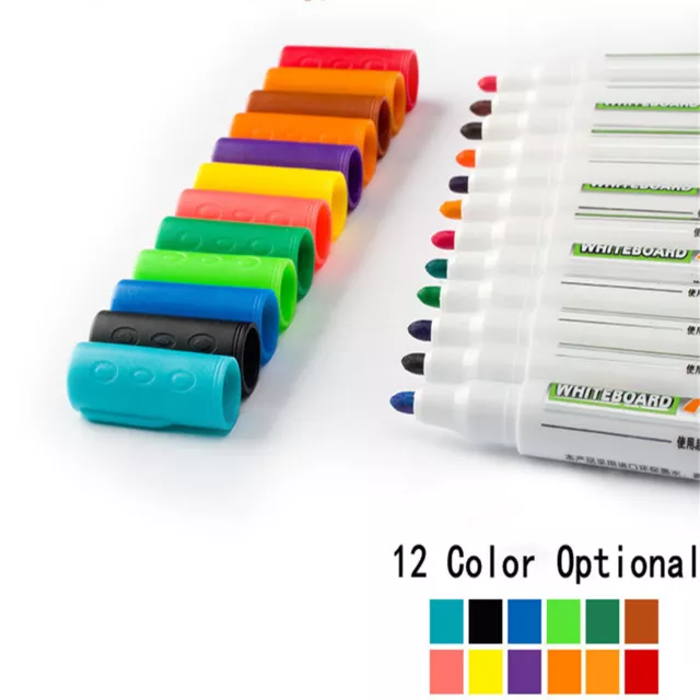 12 Colouring Dry Erase Marker Pens Easy Whiteboard Wipe Clean Book Kids Marker 3