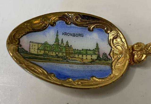 Souvenir Collectible Spoon Kronborg Castle Denmark /Danmark Gold Hand Painted