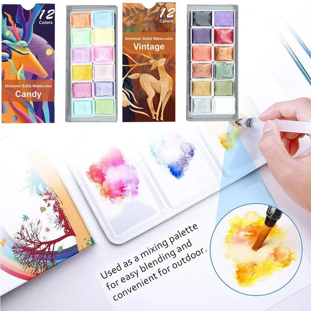 12 Colors Watercolor Paint Set Glitter For Artists School Stationery U2O3