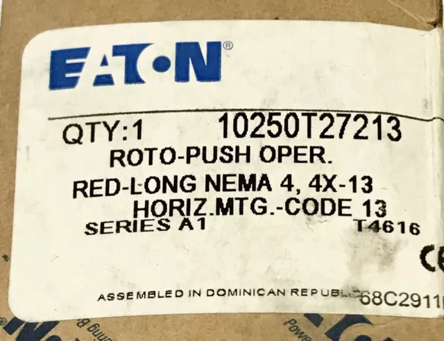 EATON CUTLER HAMMER 10250T27213 Red Long ROTO Push Pushbutton