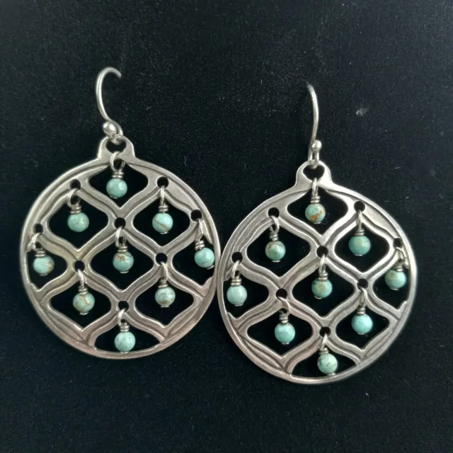 Silpada Turquoise Howlite Sterling Silver Bead Round Dangle Earrings 1.25"