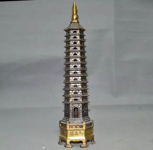 chinese tibet buddhism temple brass 9 floor wenchang Tower stupa pagoda statue