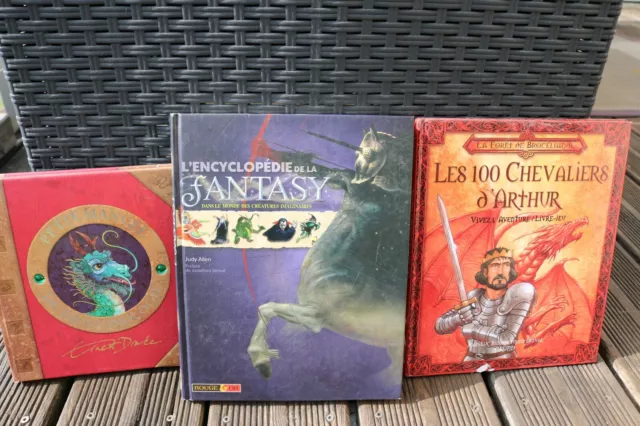 Lot 3 Livres Encyclopedie De La Fantasy / Dragonologie /100 Chevaliers D'arthur