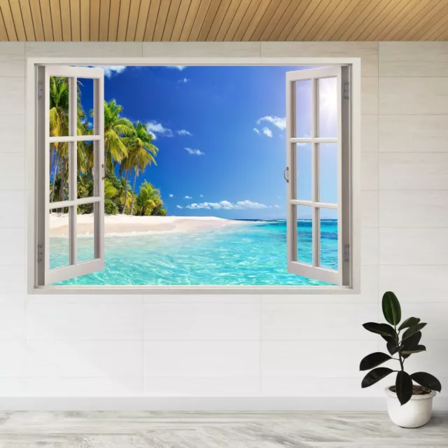 Palm Beach In Paradise Island 3d Window View Wall Sticker Poster Decal A176