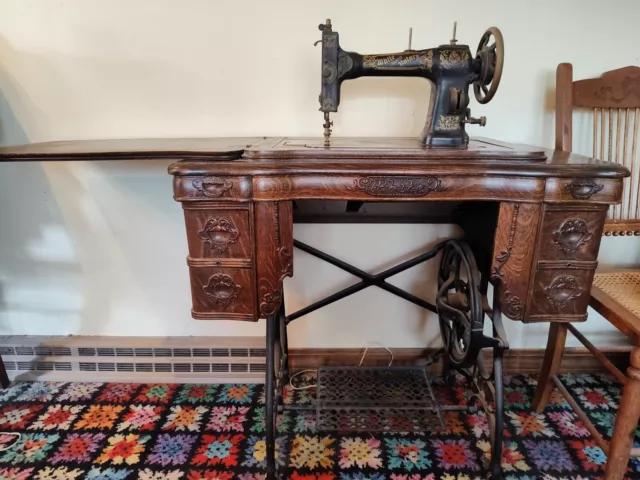 Antique "WHITE" Rotary Treadle Sewing Machine in Original Wood Cabinet. Rare