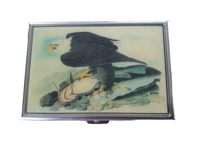 Vintage EAGLE Painted Metal Cigarette Case / Business Card Holder 3"x4"