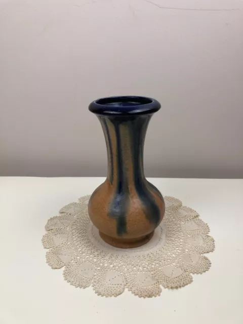 Vintage Belgium Pottery VASE Thulin Co Art Nouveau Shape Blue & Brown drip glaze