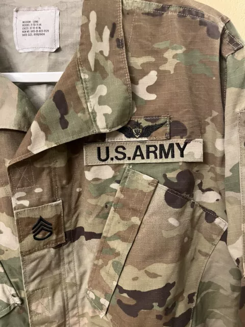 US Army USGI OCP Multicam SSGT Insignia Uniform Fatigue Jacket Medium Long 2