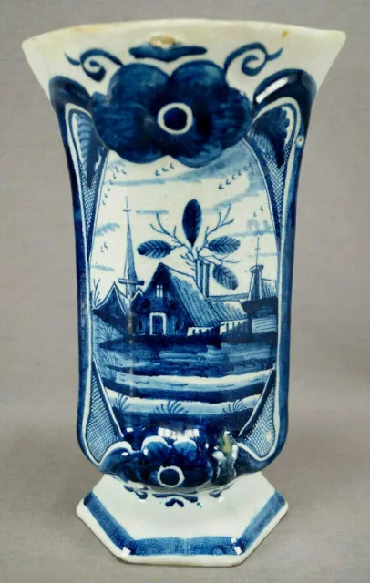 Dutch Delft The 3 Bells Factory Blue & White Hand Painted 18th Century Vase