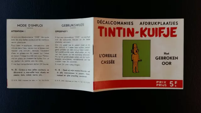 Tintin Kuifje Tim Décalcomanies Oreille cassée complet et impeccable