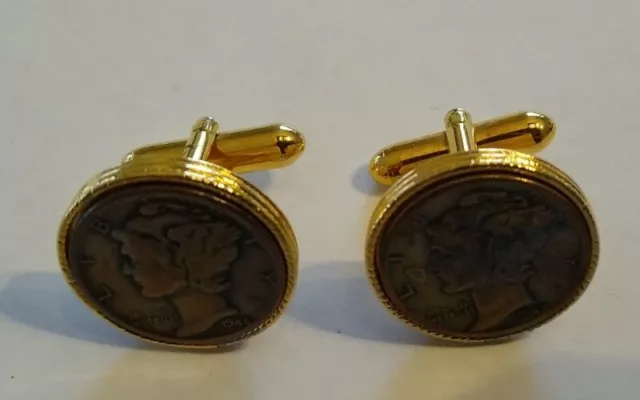 VINTAGE 1944 and 1942 MERCURY DIME COIN CUFFLINKS VINTAGE 1944 and 1942 MERCURY DIME COIN CUFFLINKS