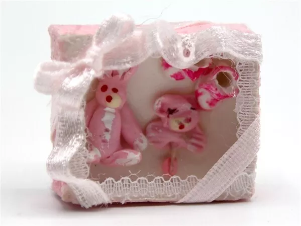 Dolls House Gift Set with Fixed Items Baby Pink Nursery Miniature 1:12th Scale