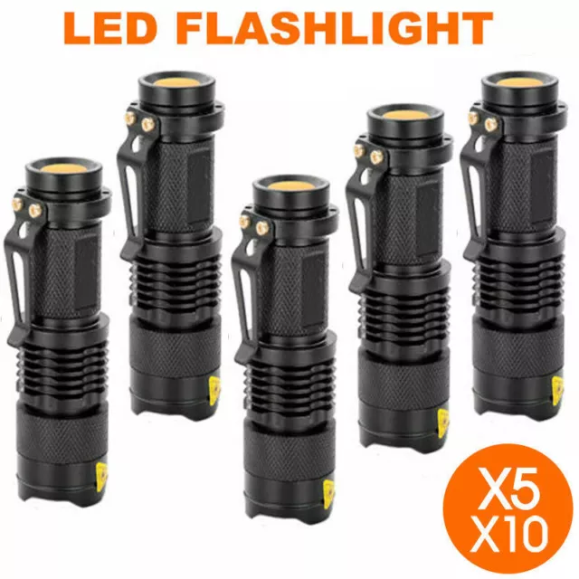 5/10x Mini Q5 LED Flashlight Torch Adjustable Focus Zoom Light Lamp 1200LM