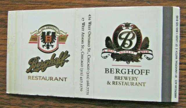 Berghoff Brewery Brew Pub (Chicago, Illinois) Beer Matchbook Matchbox -F1