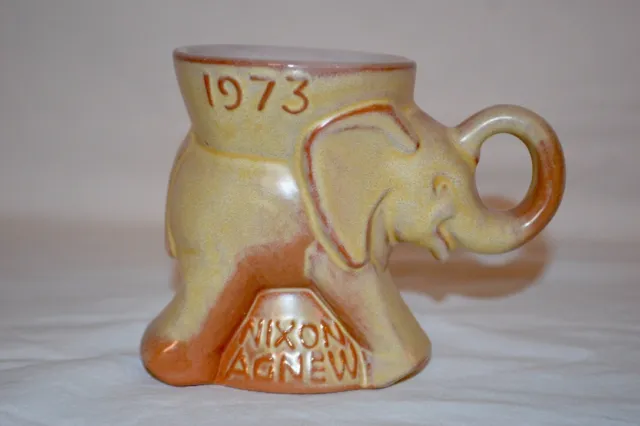 Vintage Frankoma Political Republican Elephant Pottery Mug, Faded Yellow (1973)