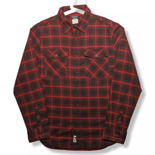 RAB Shirt Men's Small Check Flannel Long Sleeve Red Brown 100% Cotton