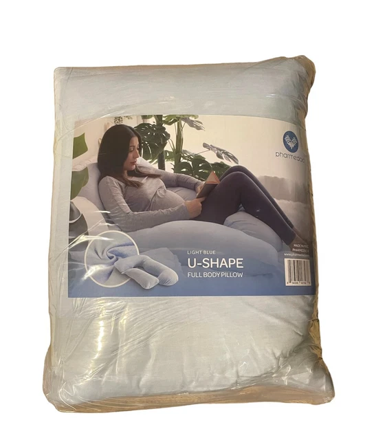 Pharmedoc Pregnancy Pillow U-Shape Full Body Pillow Maternity Support Light Blue