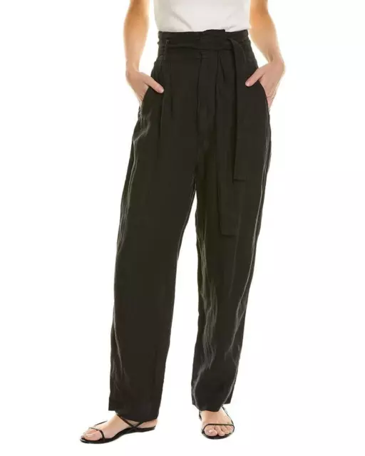 Joie Women's Montgomery High Rise Tapered Leg Linen Pants, Black Size 10 US